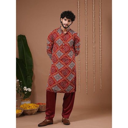 AHI Clothing Maroon Georgette Mandarin Neck Printed Kurta With Salwar