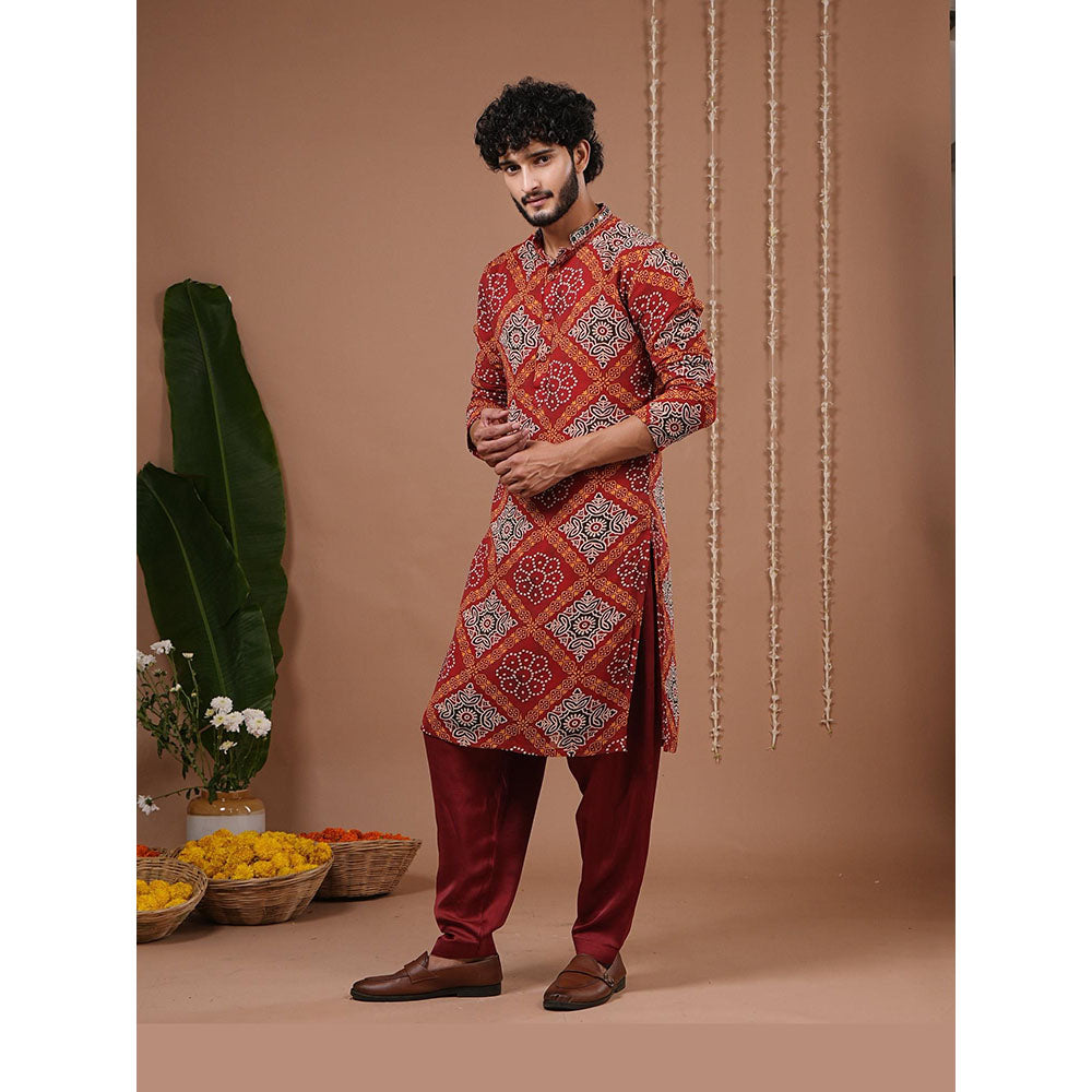AHI Clothing Maroon Georgette Mandarin Neck Printed Kurta With Salwar