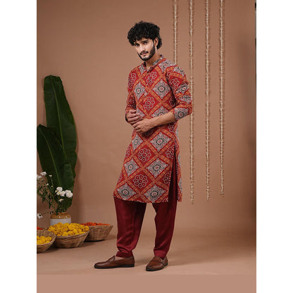AHI Clothing Maroon Georgette Mandarin Neck Printed Kurta With Salwar