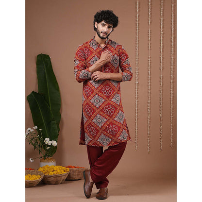 AHI Clothing Maroon Georgette Mandarin Neck Printed Kurta With Salwar