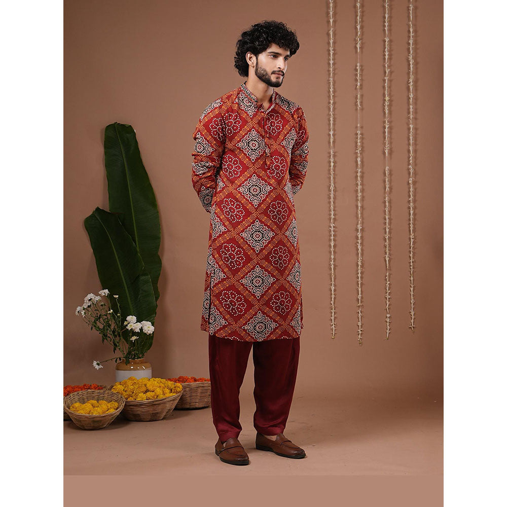 AHI Clothing Maroon Georgette Mandarin Neck Printed Kurta With Salwar