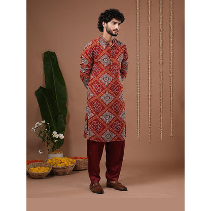 AHI Clothing Maroon Georgette Mandarin Neck Printed Kurta With Salwar