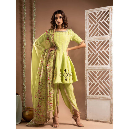 AHI Clothing Green Crepe Boat Neck Embroidered Anarkali Kurta with Salwar and Dupatta