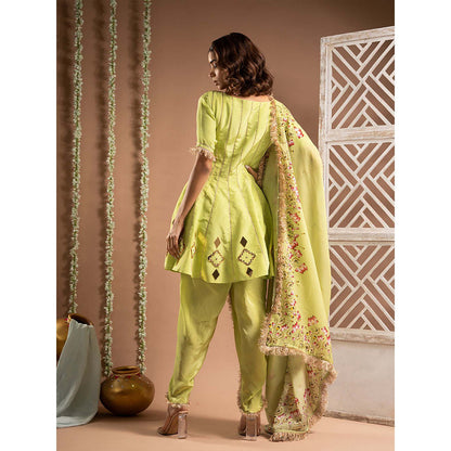 AHI Clothing Green Crepe Boat Neck Embroidered Anarkali Kurta with Salwar and Dupatta