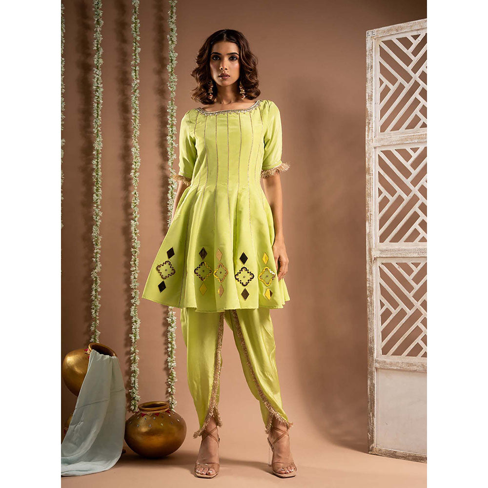 AHI Clothing Green Crepe Boat Neck Embroidered Anarkali Kurta with Salwar and Dupatta