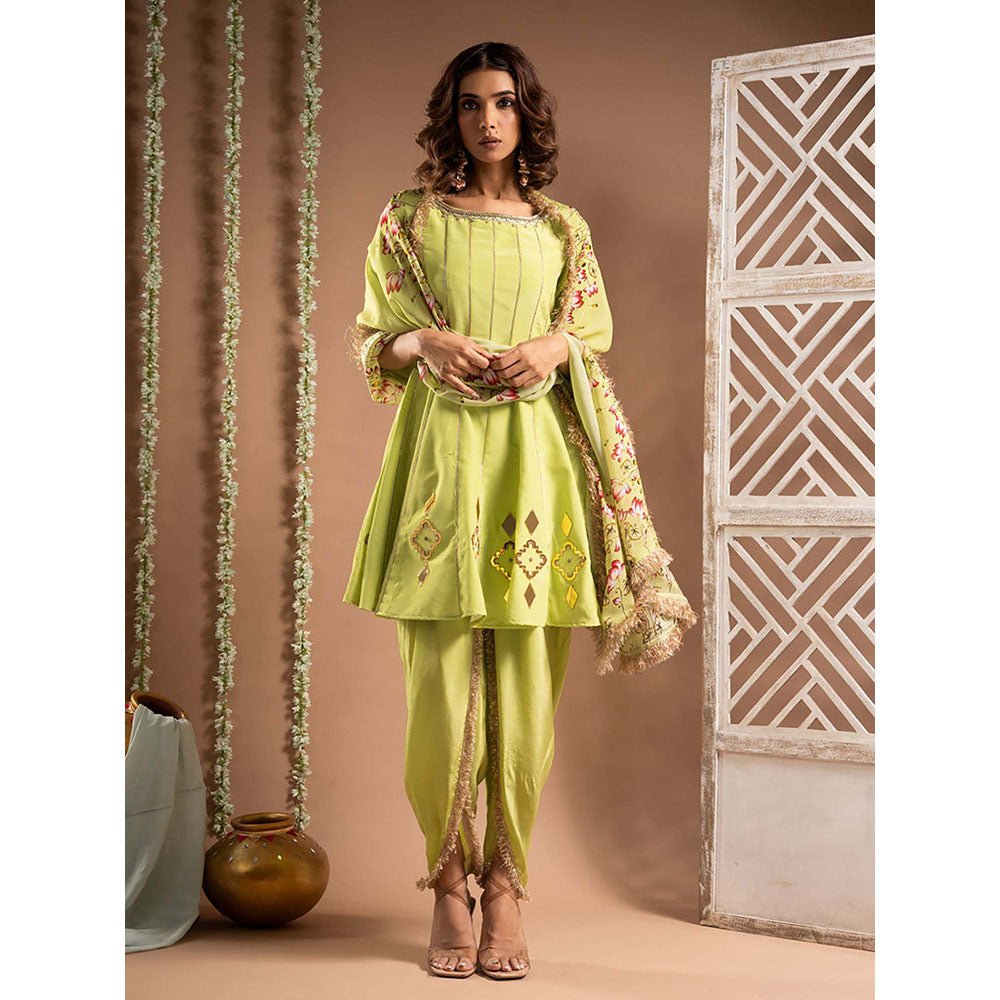 AHI Clothing Green Crepe Boat Neck Embroidered Anarkali Kurta with Salwar and Dupatta