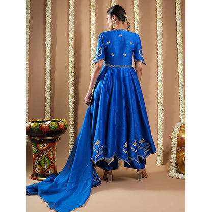AHI Clothing Blue Silk Sweetheart Embroidered Anarkali with Palazzo and Dupatta
