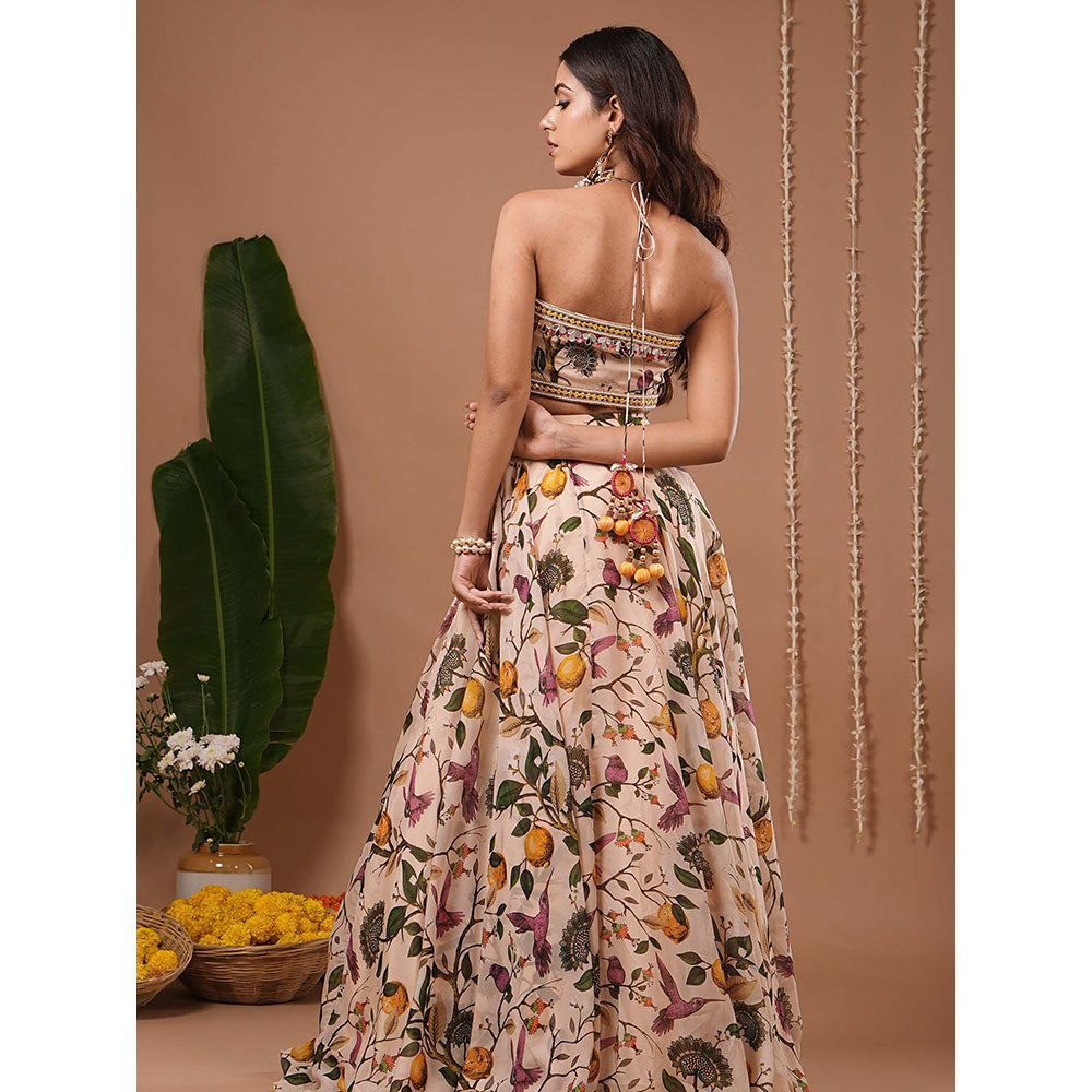 AHI Clothing Cream Lemon Printed Indo Top With Skirt