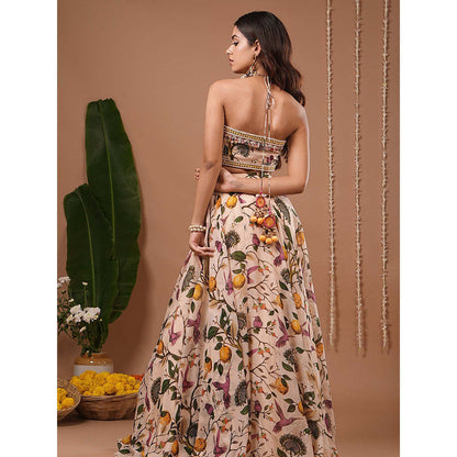 AHI Clothing Cream Lemon Printed Indo Top With Skirt