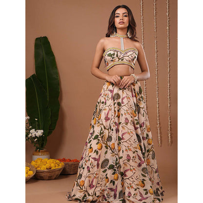 AHI Clothing Cream Lemon Printed Indo Top With Skirt