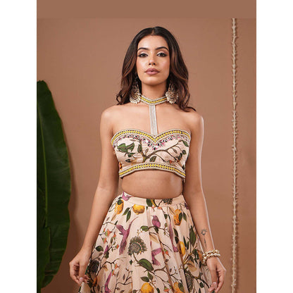 AHI Clothing Cream Lemon Printed Indo Top With Skirt