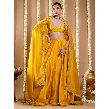AHI Clothing Mustard Yellow Heavy Slob Silk Lehenga And Blouse With Dupatta