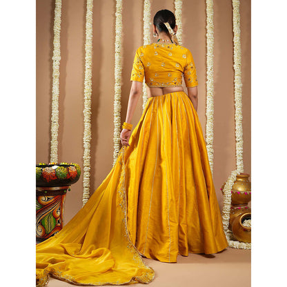 AHI Clothing Mustard Yellow Heavy Slob Silk Lehenga And Blouse With Dupatta