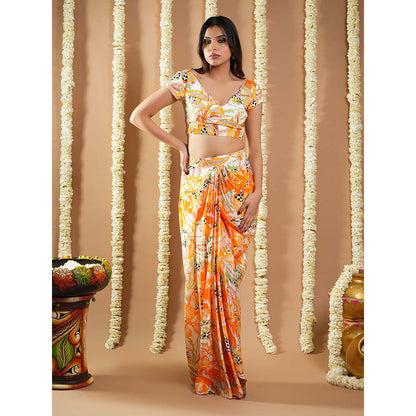 AHI Clothing Orange Forest Print Crepe Drape Indo Top With Skirt
