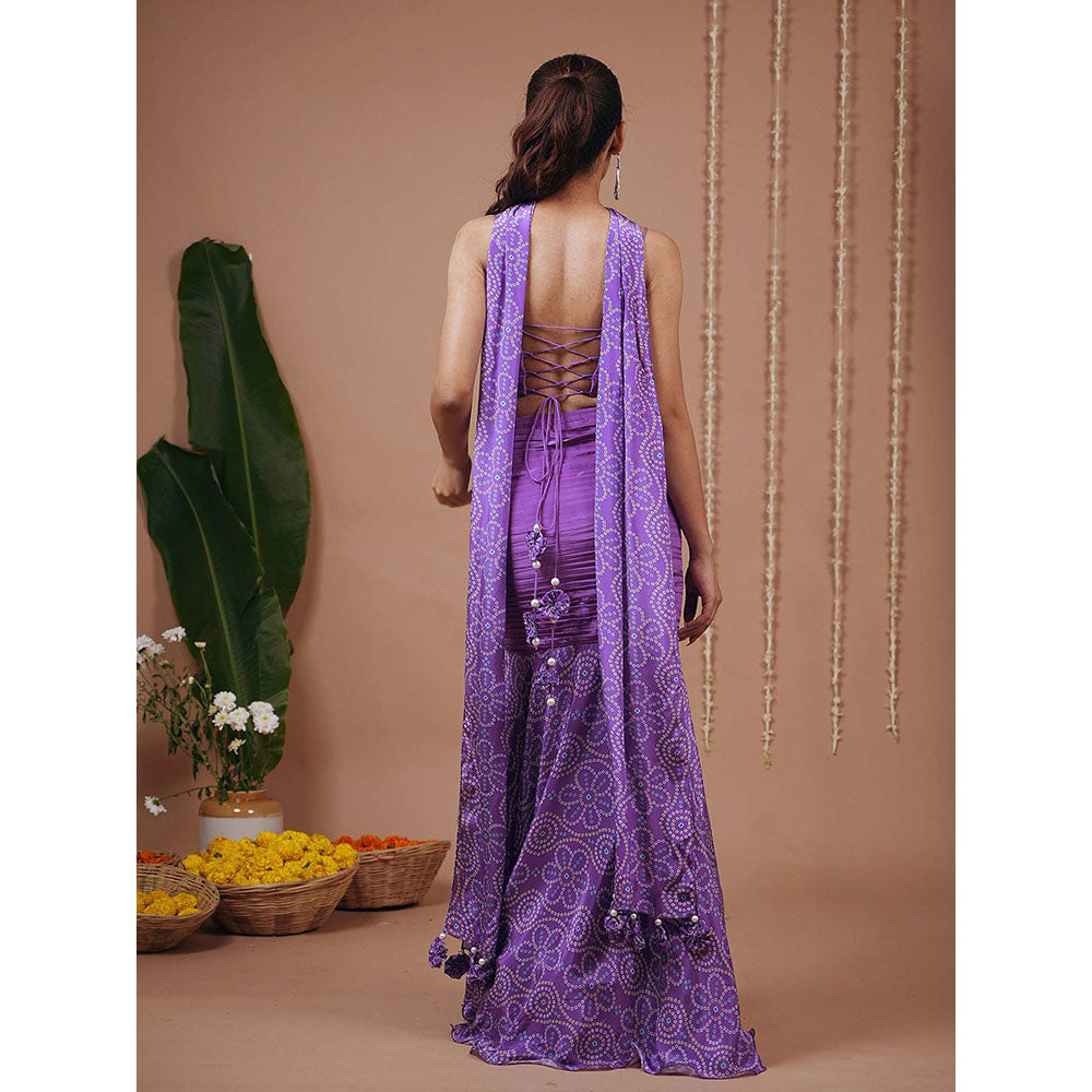 AHI Clothing Purple Bandhani Indo Corset With Skirt And Dupatta