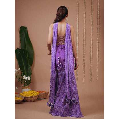 AHI Clothing Purple Bandhani Indo Corset With Skirt And Dupatta
