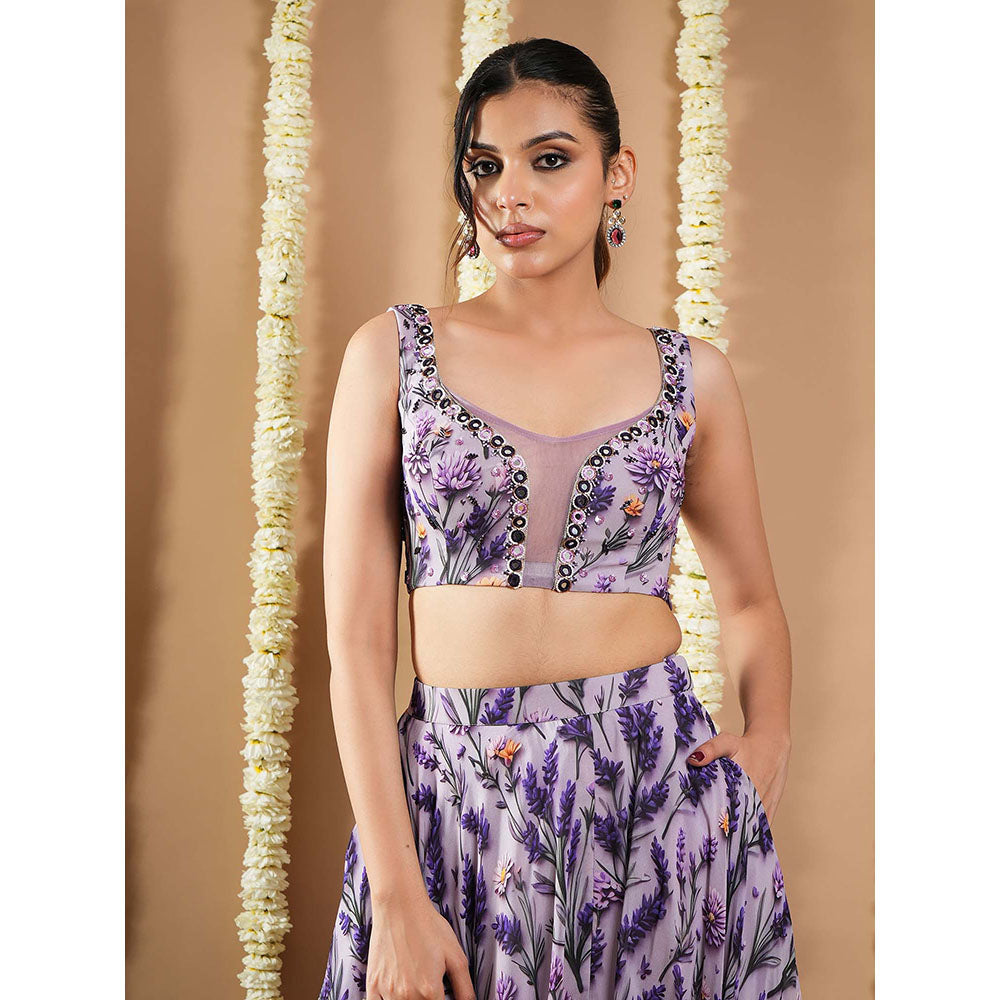 AHI Clothing Violet-Lilac Printed Indo Top With Skirt
