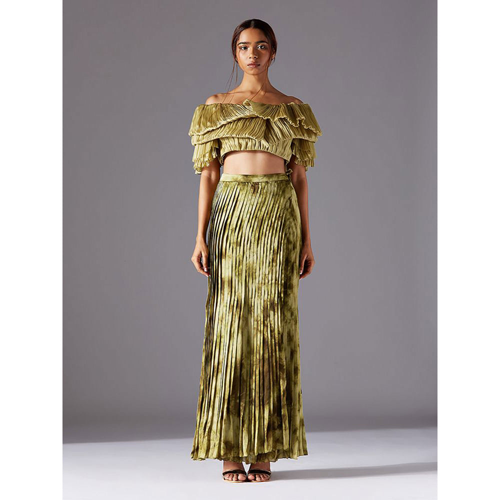A Humming Way Gill Fungi Blouse With Marsh-Scapes Pleated Skirt