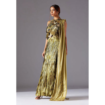 A Humming Way Mima Mounds Top With Marsh-Scapes Pleated Skirt and Living Stole- Dupatta