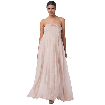 A Humming Way Silver Tube Jumpsuit With Mukesh Work