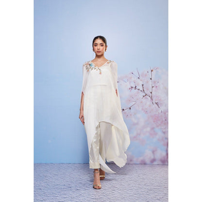 Ajiesh Oberoi Ivory Reet Cape with Bustier and Pant (Set of 3)