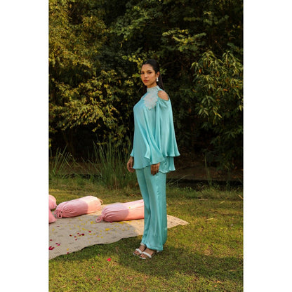 Ajiesh Oberoi Blue Khushi Top with Pant (Set of 2)