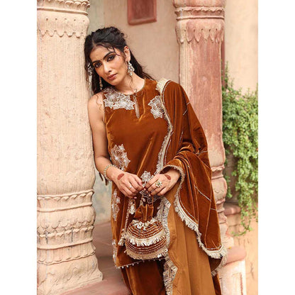 Ajiesh Oberoi Honey Gold Kurta with Salwar and Dupatta (Set of 3)