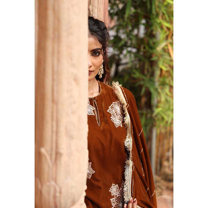 Ajiesh Oberoi Honey Gold Kurta with Salwar and Dupatta (Set of 3)
