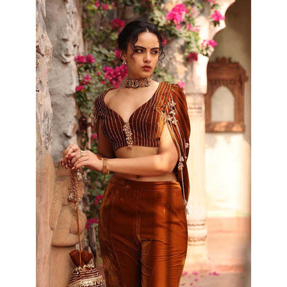 Ajiesh Oberoi Honey Gold Sharara with Blouse (Set of 2)