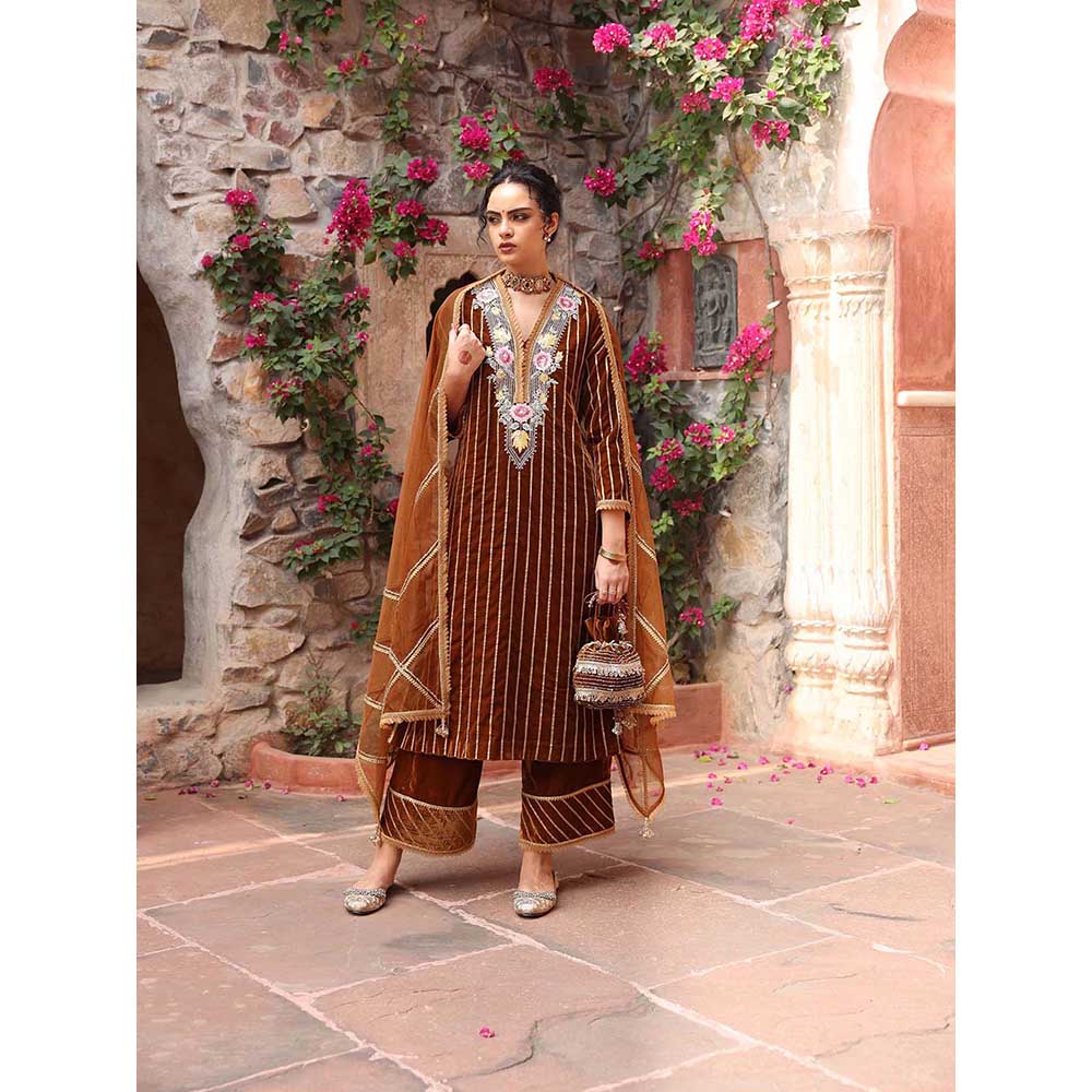 Ajiesh Oberoi Honey Gold Kurta with Palazzo and Dupatta (Set of 3)