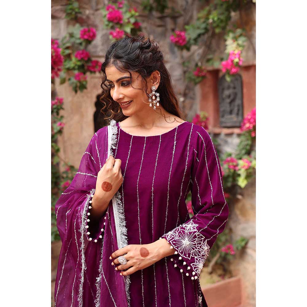 Ajiesh Oberoi Purple Kurta with Palazzo and Dupatta (Set of 3)