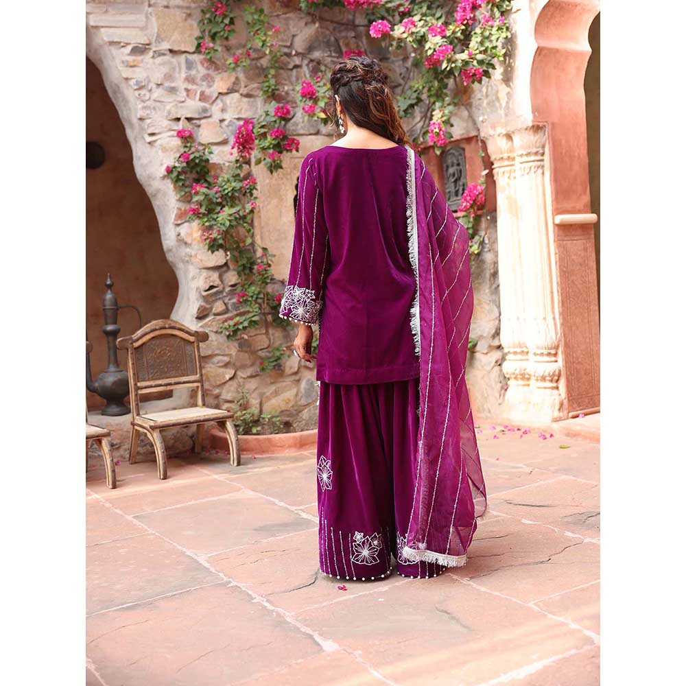 Ajiesh Oberoi Purple Kurta with Palazzo and Dupatta (Set of 3)