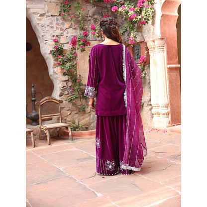 Ajiesh Oberoi Purple Kurta with Palazzo and Dupatta (Set of 3)