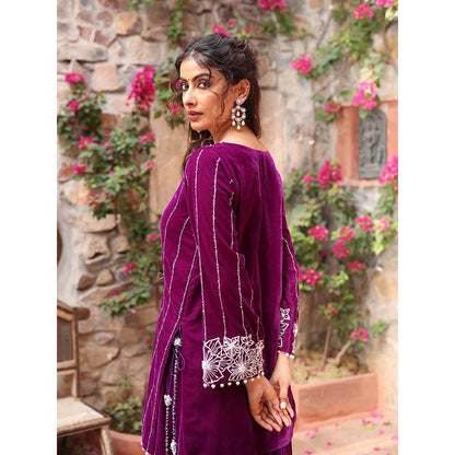 Ajiesh Oberoi Purple Kurta with Palazzo and Dupatta (Set of 3)