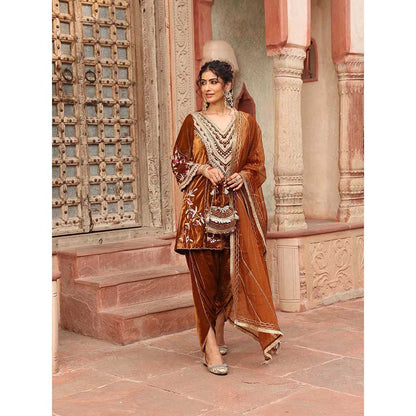 Ajiesh Oberoi Honey Gold Dhoti with Short Kurta and Dupatta (Set of 3)