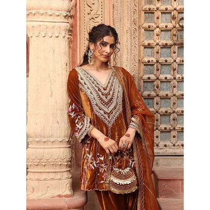 Ajiesh Oberoi Honey Gold Dhoti with Short Kurta and Dupatta (Set of 3)