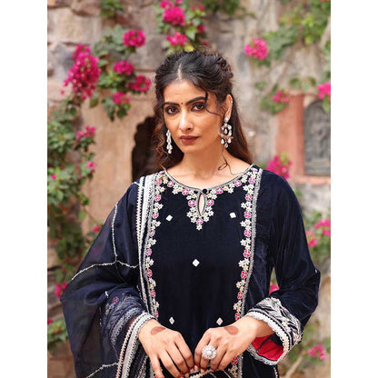 Ajiesh Oberoi Navy Blue Kurta with Palazzo and Dupatta (Set of 3)