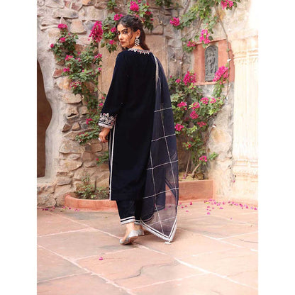 Ajiesh Oberoi Navy Blue Kurta with Palazzo and Dupatta (Set of 3)