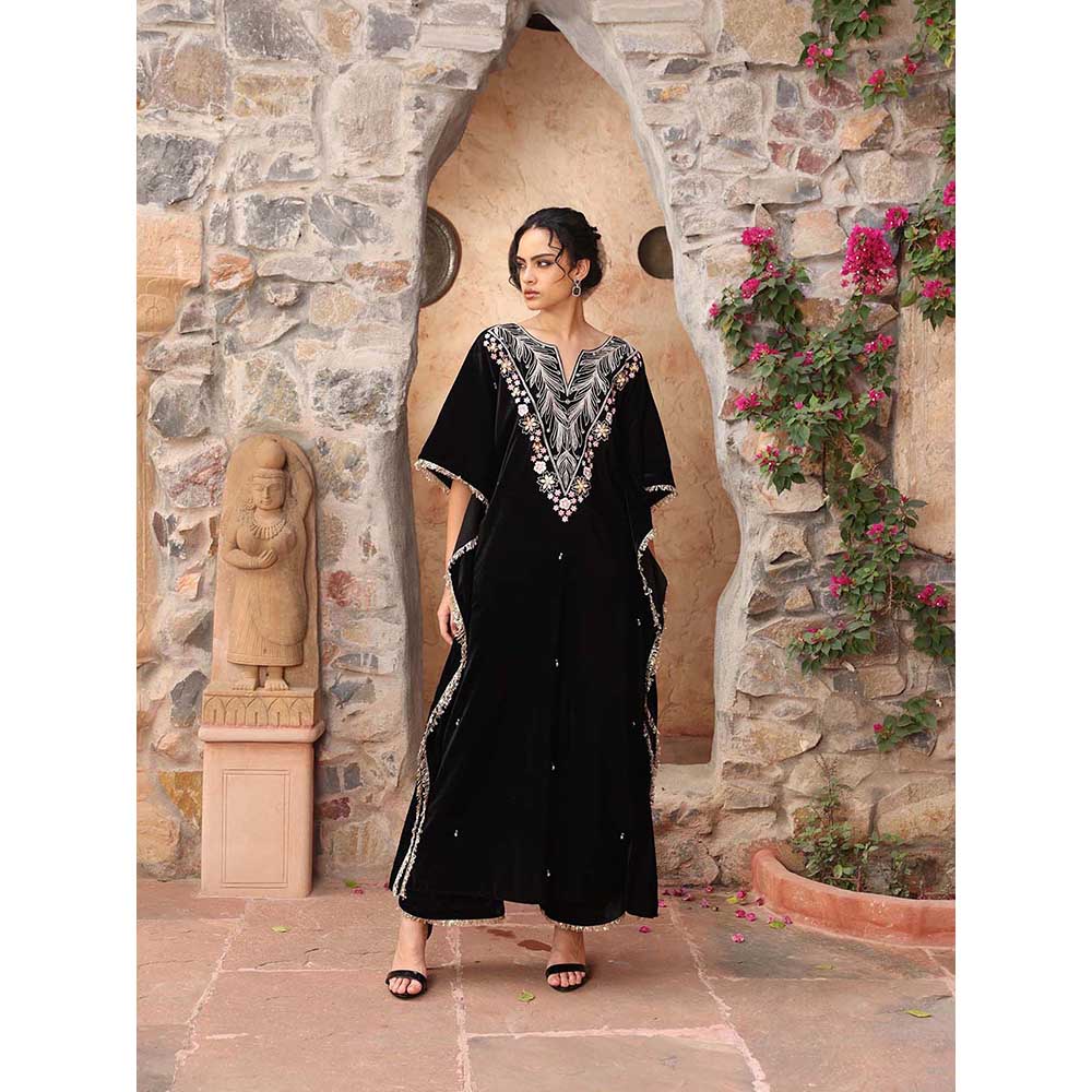 Ajiesh Oberoi Black Kaftan with Palazzo (Set of 2)