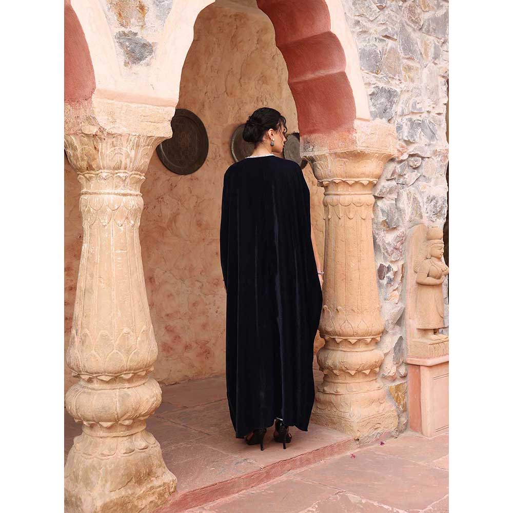Ajiesh Oberoi Navy Blue Kaftan with Palazzo (Set of 2)