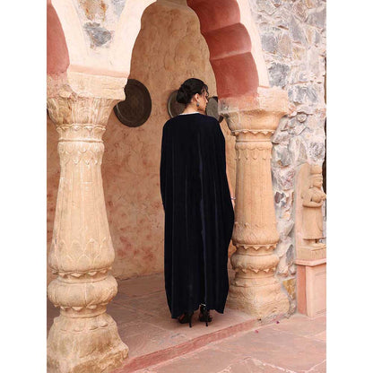 Ajiesh Oberoi Navy Blue Kaftan with Palazzo (Set of 2)