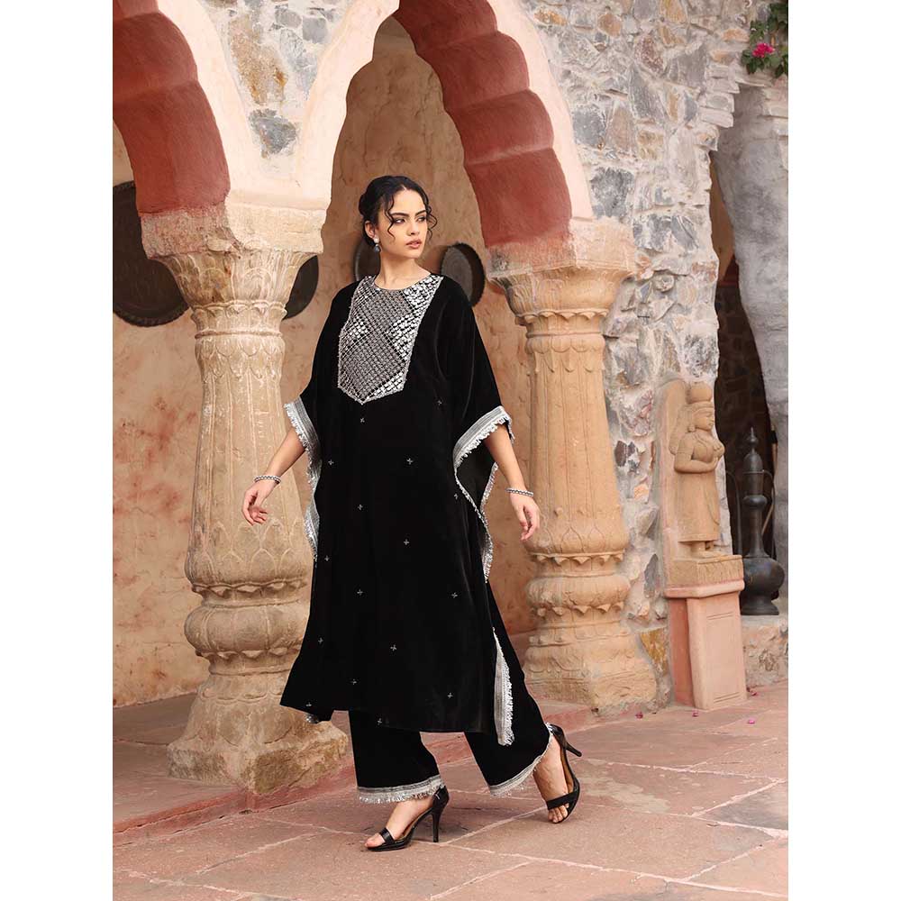 Ajiesh Oberoi Black Kaftan with Pant (Set of 2)
