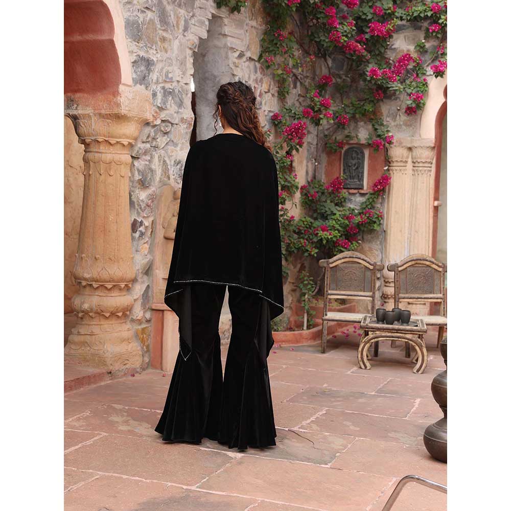 Ajiesh Oberoi Black Cape Sleeve Top with Sharara (Set of 2)