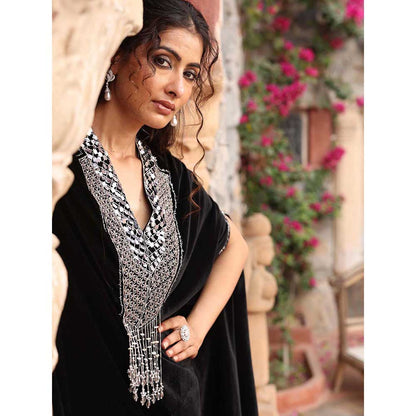 Ajiesh Oberoi Black Cape Sleeve Top with Sharara (Set of 2)