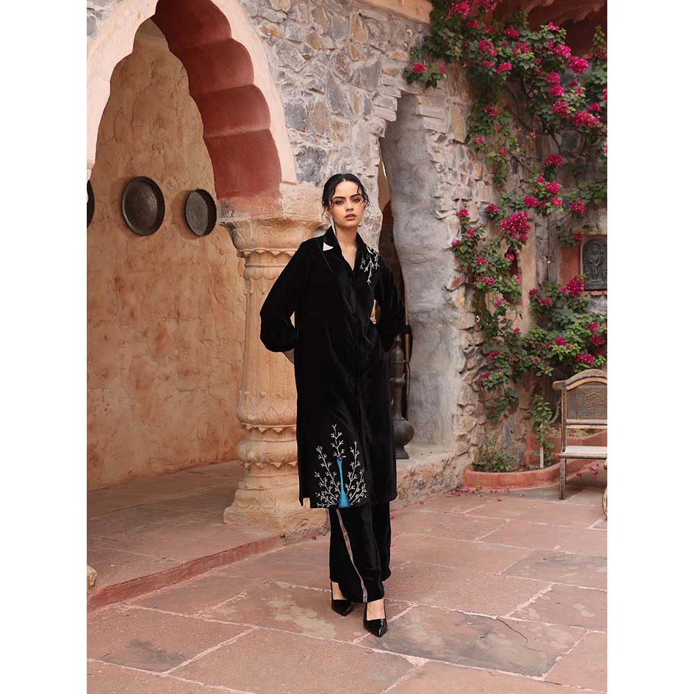 Ajiesh Oberoi Black Kurta with Flared Pant (Set of 2)