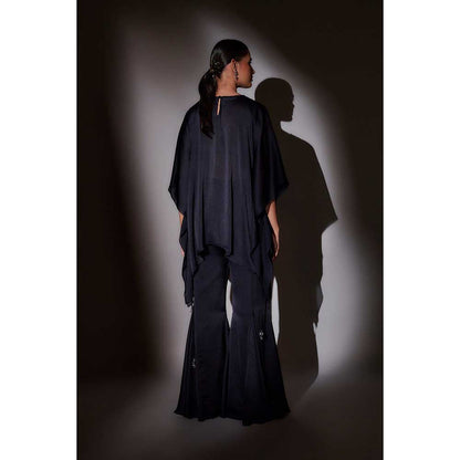 Ajiesh Oberoi Navy Blue Flora Short Kaftan with Flared Sharara (Set of 2)