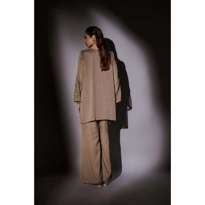 Ajiesh Oberoi Brown Emily Front Neck Embroidered Co-Ord (Set of 2)