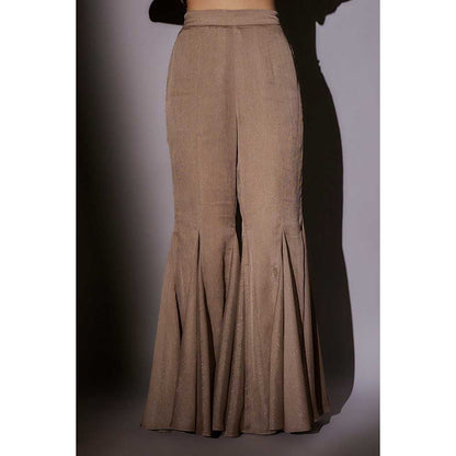 Ajiesh Oberoi Beige Bella Sheer Cape with Bustier and Flared Sharara (Set of 3)