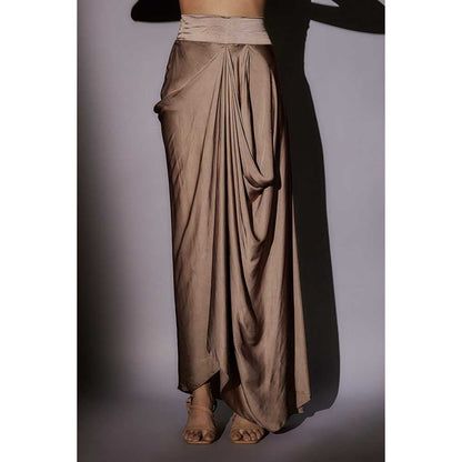 Ajiesh Oberoi Beige Heavy Hand Embroidered Top with Cape and Skirt (Set of 3)