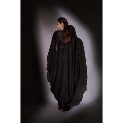 Ajiesh Oberoi Black Heavy Hand Embroidered Top with Cape and Skirt (Set of 3)